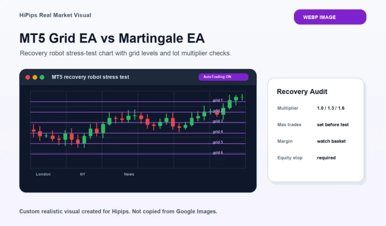 MT5 Grid EA vs Martingale EA realistic trading terminal and chart visual