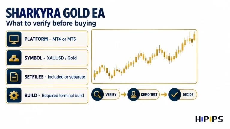 Sharkyra Gold EA review map: verify platform, symbol, setfiles and build, then demo test before deciding