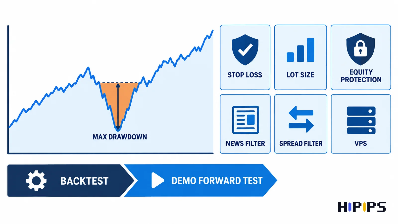 Forex EA risk controls to check before buying: max drawdown, stop loss, lot size, equity protection, news and spread filters, and VPS