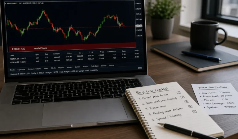 Error 130 invalid stops MT4 MT5 Expert Advisor troubleshooting terminal and XAUUSD chart