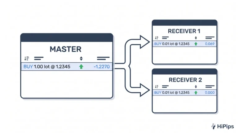 order mirroring from one master MetaTrader 4 terminal to two receiver terminals on the same VPS