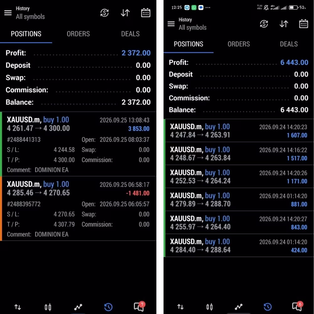 DOMINION EA MT5 trading history details