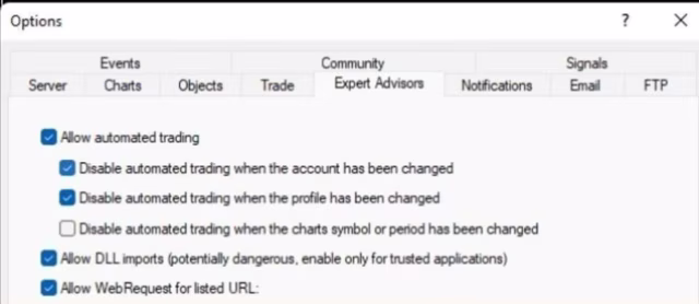 MetaTrader 5 Expert Advisor installation settings for Hector EA